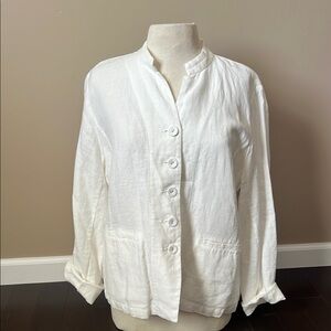 NWT Eileen Fisher White Shaped Short Button Down jacket w/ Mandarin Collar Sz L